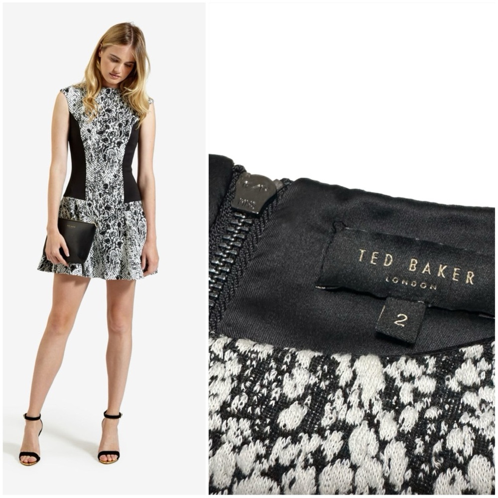 Ted Baker Liri Snake Print Stretch Knit Jacquard Skater Dress Fit + Flare TB 2